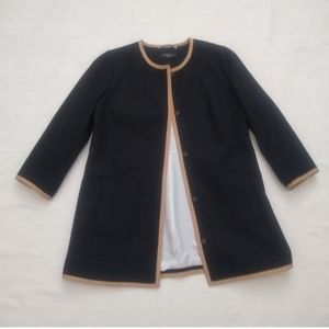 Talbots long line tweed black coat topper contrast trim